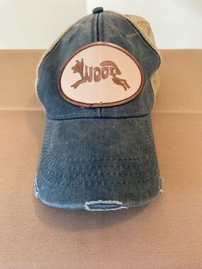 Adams Distressed Dark Blue and Tan Trucker Cap